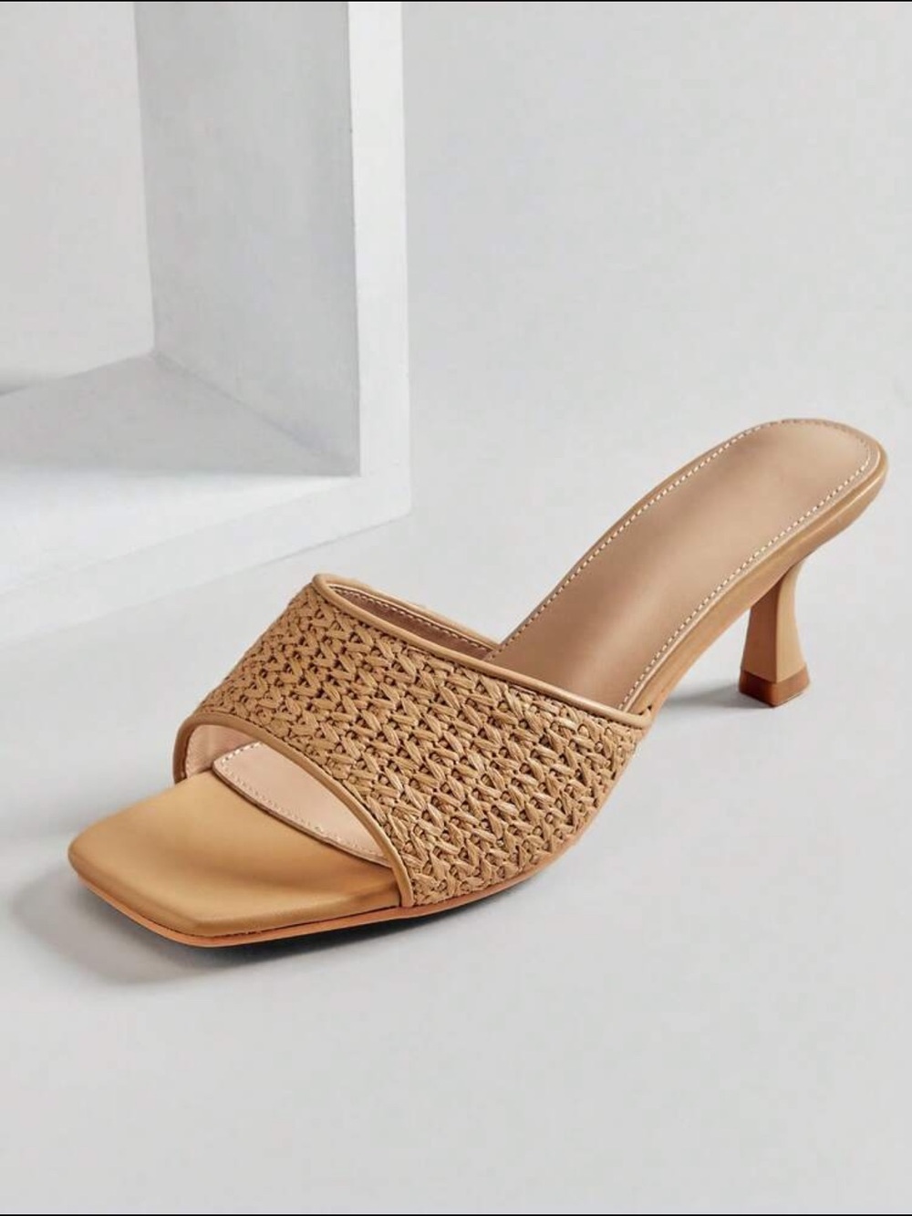 Woven Slide Sandal Mule in Tan
